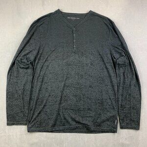 John Varvatos Mens Shirt Large Black Distressed Henley Long Sleeve Burnout Rock
